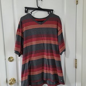 Point Zero, Striped V Neck shirt,Gray and Reds XXL